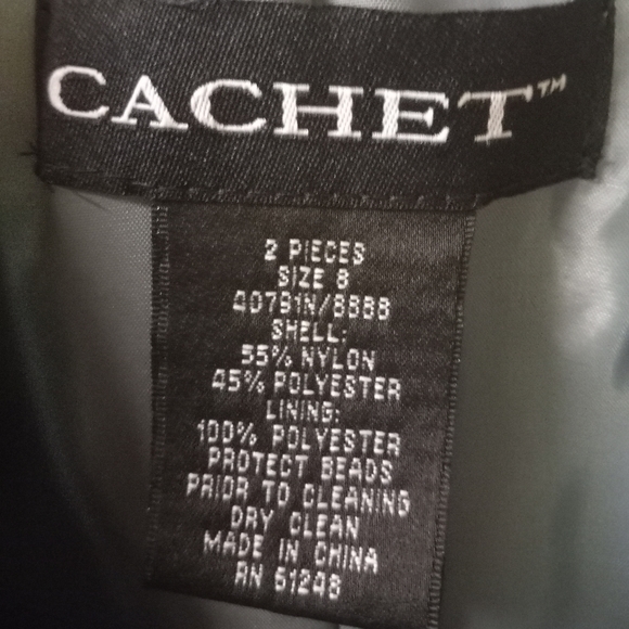 Cachet 2pc Lg Formal Dress Crop Jacket Sage Green Embroider Rhinestones Sz 8/36 - Picture 5 of 16